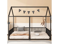 Cama-cabina De Hierro 2x90x200cm - Con Techo Y Somier - Negro