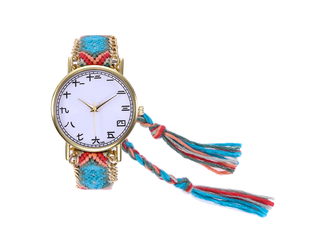 Reloj De Pulsera Zhoulianfa De Cuarzo Con Correa De Cuerda Trenzada Y Esfera Redonda Azul Claro.