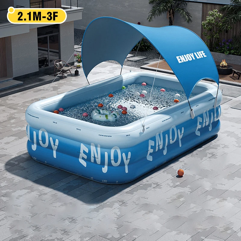 (2,1 M, Incluyendo Toldo) Piscina Hinchable, Piscina Grande Impermeable Y Reforzada Para Interiores Y Exteriores, Juegos Acuáticos Para Patio.