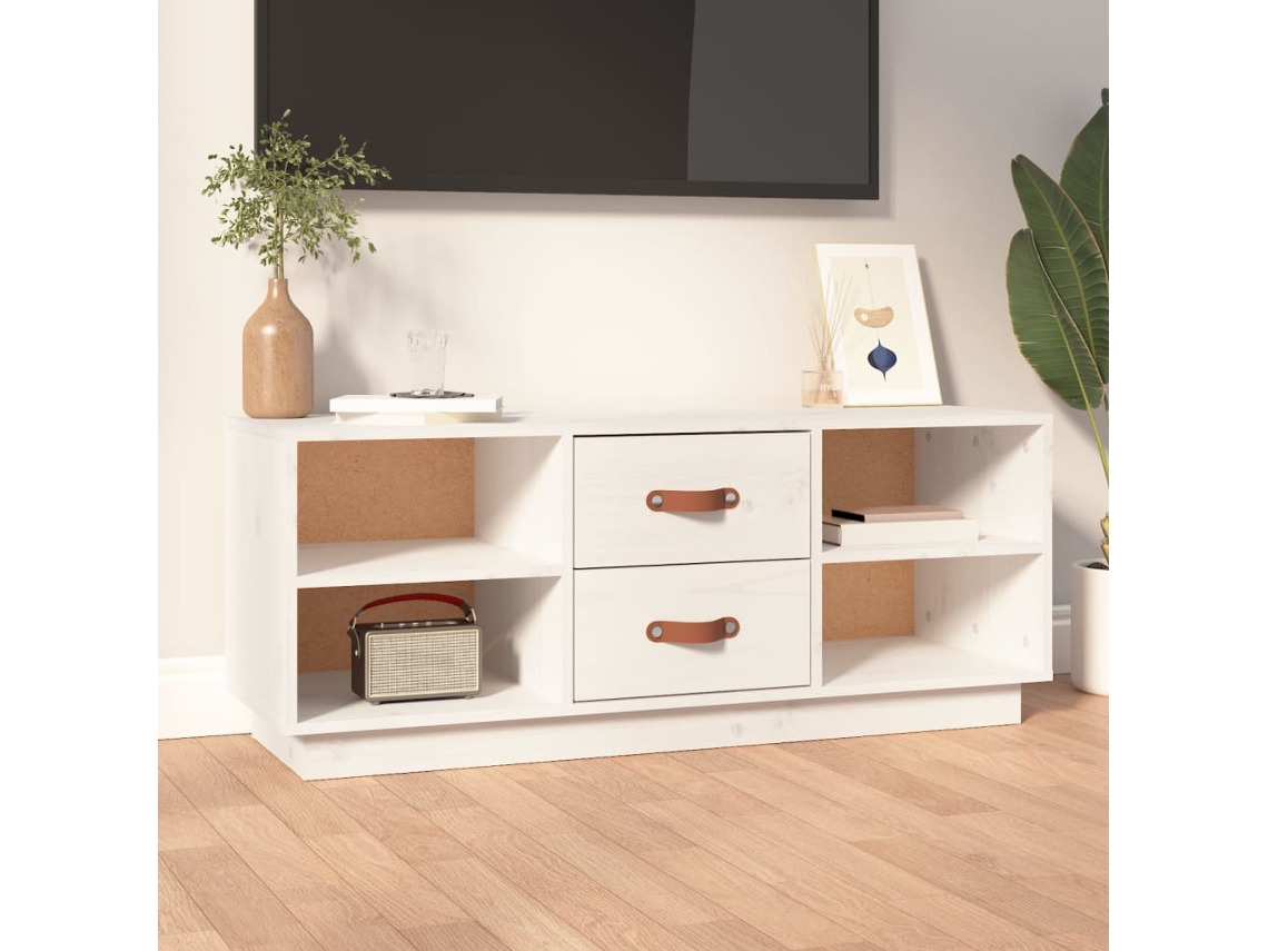 Mueble Tv 100 x 34 x 40 cm Madera de Pino Macizo Blanco-Cumpleaños