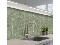 Salpicaderos De Cocina Sutil - Geométrico - Dorado - Verde 250x80 Cm
