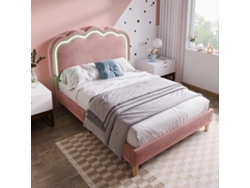 Cama Infantil Rosa De Terciopelo Con Iluminación Led De 90x200 Cm Sin Colchón.