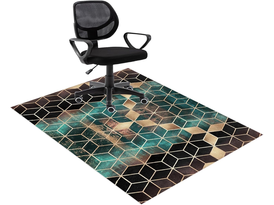Tapete Escritório Cadeira Protetor Piso Antiderrapante 90 X 140 Cm Madeira Parquet Laminado Azulejo Az...