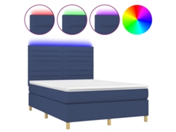 Maison Exclusive - Cama Box Spring Colchón Y Luces Led Tela Azul 140x200 Cm