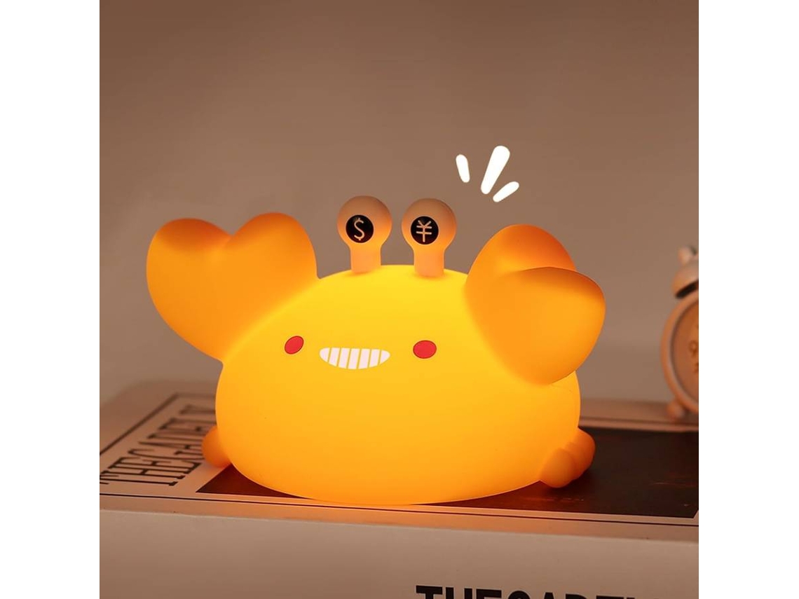 Lámpara de noche con diseño de cangrejo, diseño de animal, de silicona suave y segura, para guardería infantil (amarilla)