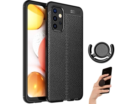 Kit Funda, Popsocket y Soporte Samsung M32 Rugged Leather Negro
