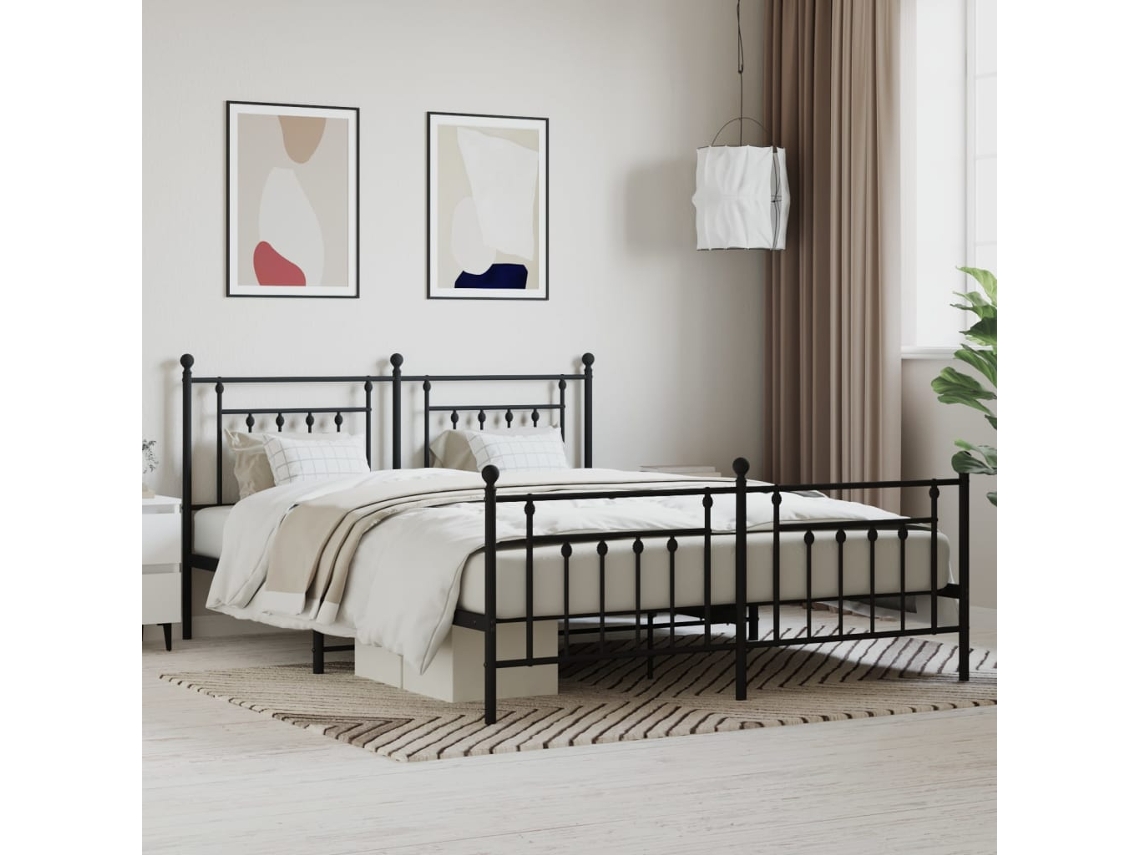 Estructura Cama Sin Colchón Con Estribo Metal Negro 180x200 Cm