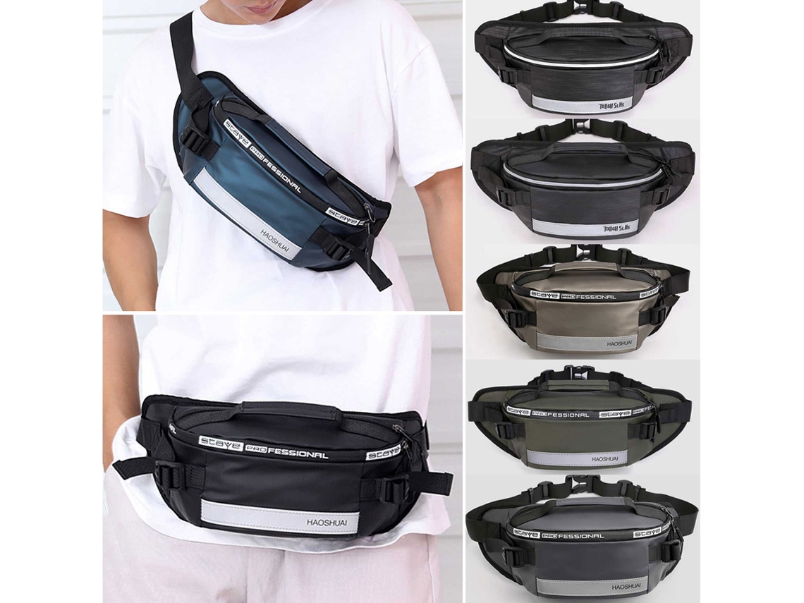 KKLV - Riñonera deportiva de gran capacidad con franjas reflectantes, impermeable y resistente.