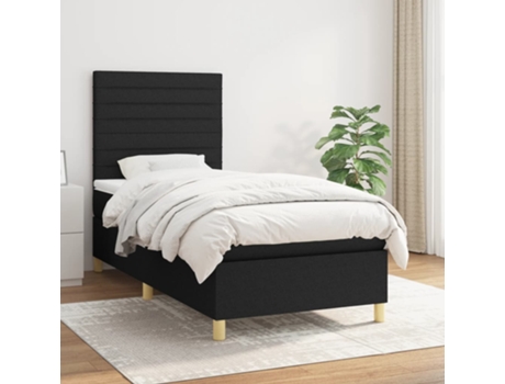 Cama con somier VIDAXL (Negro - Tela - 193 x 90 x 128 cm)