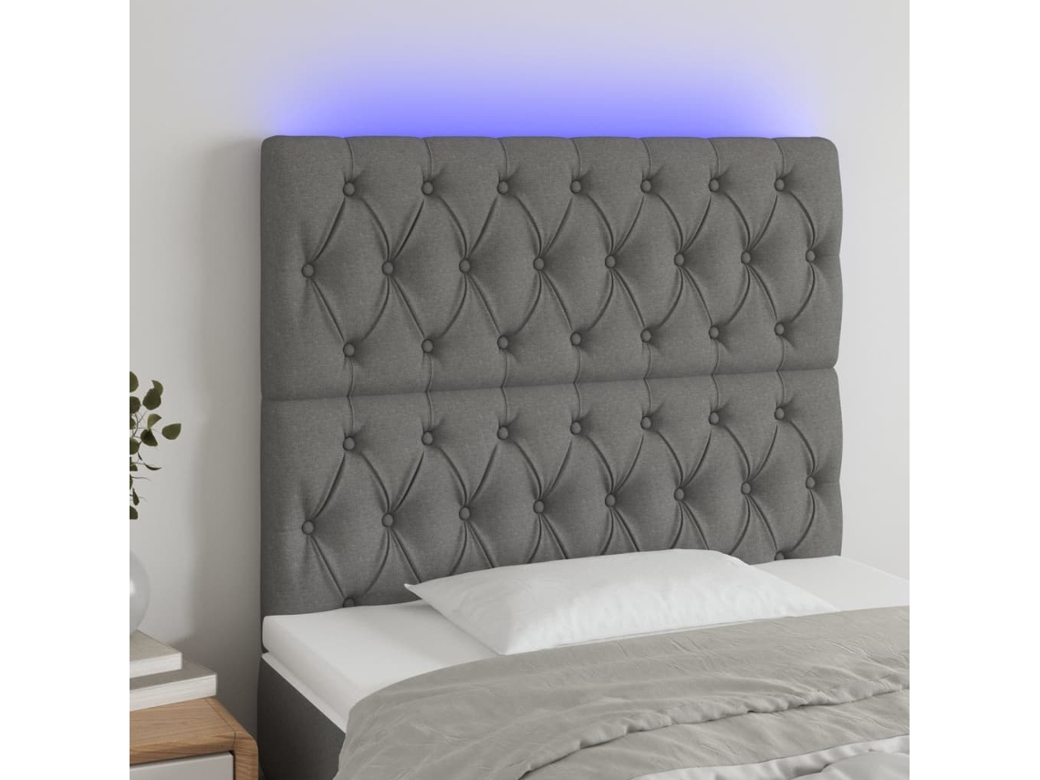 Cabecero Con Luces Led Tela Gris Oscuro 100x7x118/128 Cm