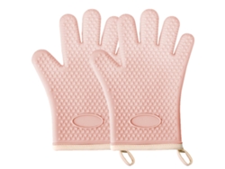 Luvas De Silicone Com Dedos 450°f, Rosa, Antiderrapantes Para Cozinha.