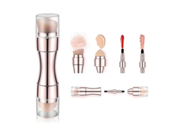 Kit De Brochas De Maquillaje 4 En 1 Con Limpiador De Silicona: Brochas Para Hombros, Sombras De Ojos, Labios Y Rostro - Oro Rosa