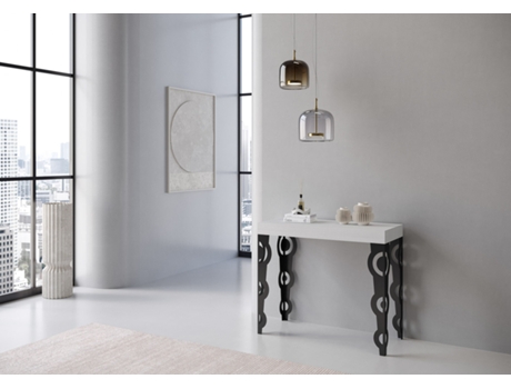 Consolas Karamay Small Premium Extensible hasta 196 cm ITAMOBY (90 x 40 x 77 cm - Paneles de Melamina - Fresno Blanco)
