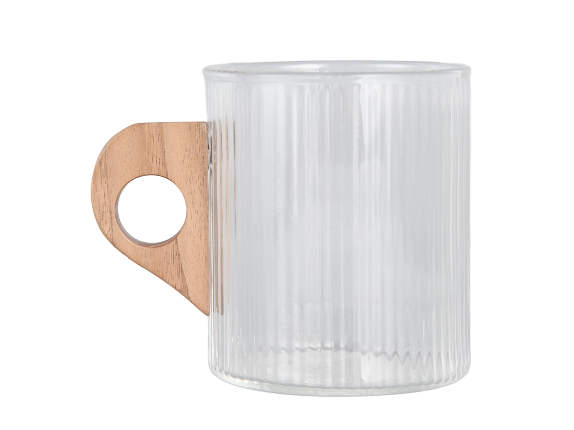 Taza de café vertical con granos, 280 ml, con asa de madera para viajes y uso doméstico
