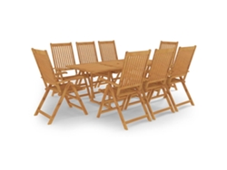 Conjunto 9 Peças Jantar Para Jardim Madeira de Teca Maciça Dkd Home Decor