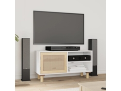 Mueble Tv 80 x 30 x 40 cm Pino Macizo/Mimbre Natural Blanco