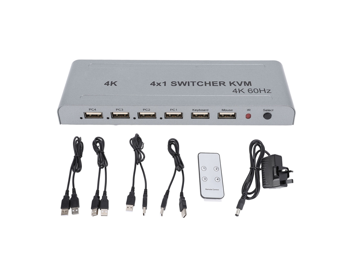 Switch Kvm Multimídia Hd 4k 60hz 4 Entradas 1 Saída Com Controle Remoto Infravermelho Plugue Uk