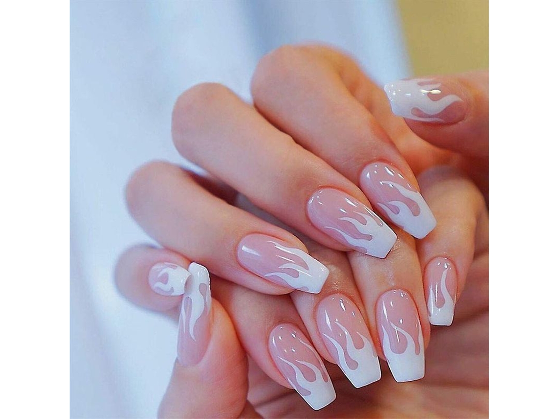 24 Uñas Postizas Cuadradas Acrílicas Con Forma De Llama Para Manicura Casera Para Mujeres Y Niñas.