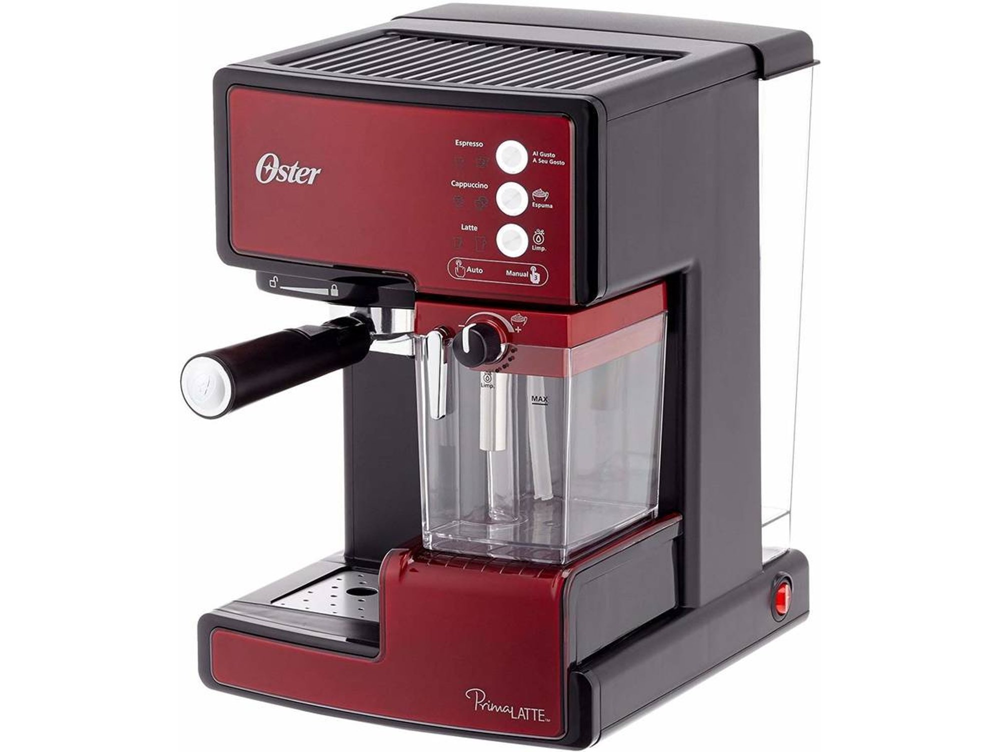 Oster Latte Cafetera espresso 15 bares roja con tratamiento leche bvstem6601r050 molido y monodosis para cappuccino 1.5 agua 300 ml 1238 w 1 cups acero inoxidable bvstem6601r bvs6601r050