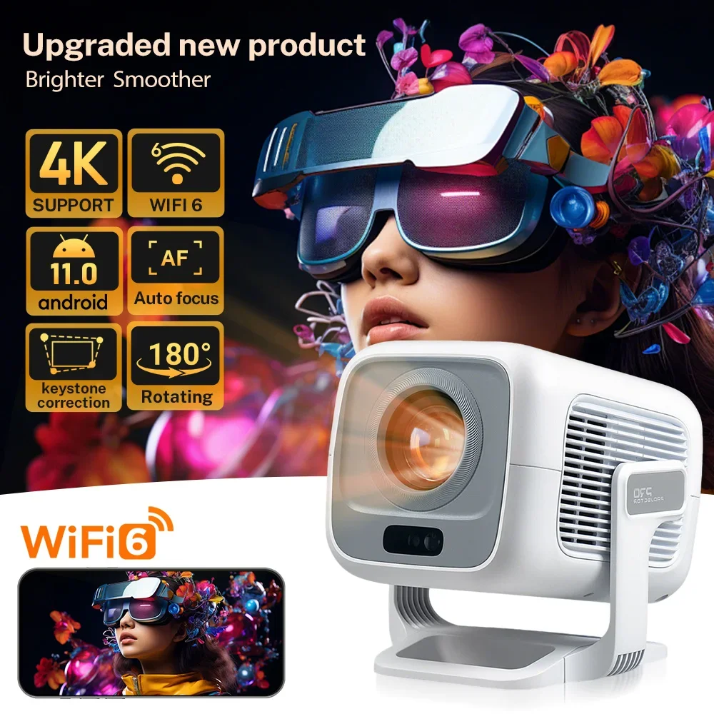 Proyector, 500 Lúmenes Ansi, Resolución 1080p, Enfoque Automático, Android 11, Bluetooth 5.4, Wi-fi 6, Sistema De Cine En Casa Portátil.