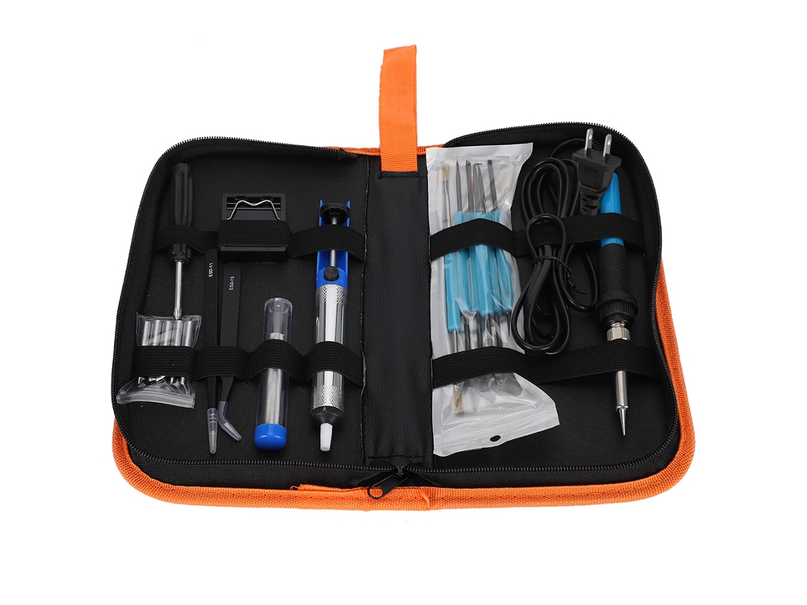Kit de soldadura eléctrica de 60 W con temperatura ajustable, 19 piezas, portapuntas y bomba desoldadora (sin marca).