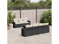 Conjunto de 8 sofás de jardín con cojines de mimbre sintético negro, Dkd Home Decor