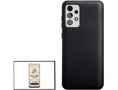 Kit Cristal Templado CeramicGlass Full Cover y Funda Silicona Samsung Galaxy M32 5G PHONECARE Negro