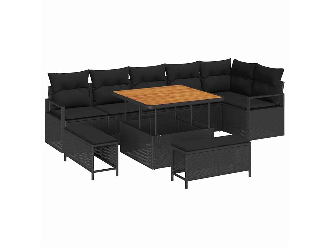 Maison Exclusive - Juego de sofás de jardín de 9 piezas en color negro con cojines