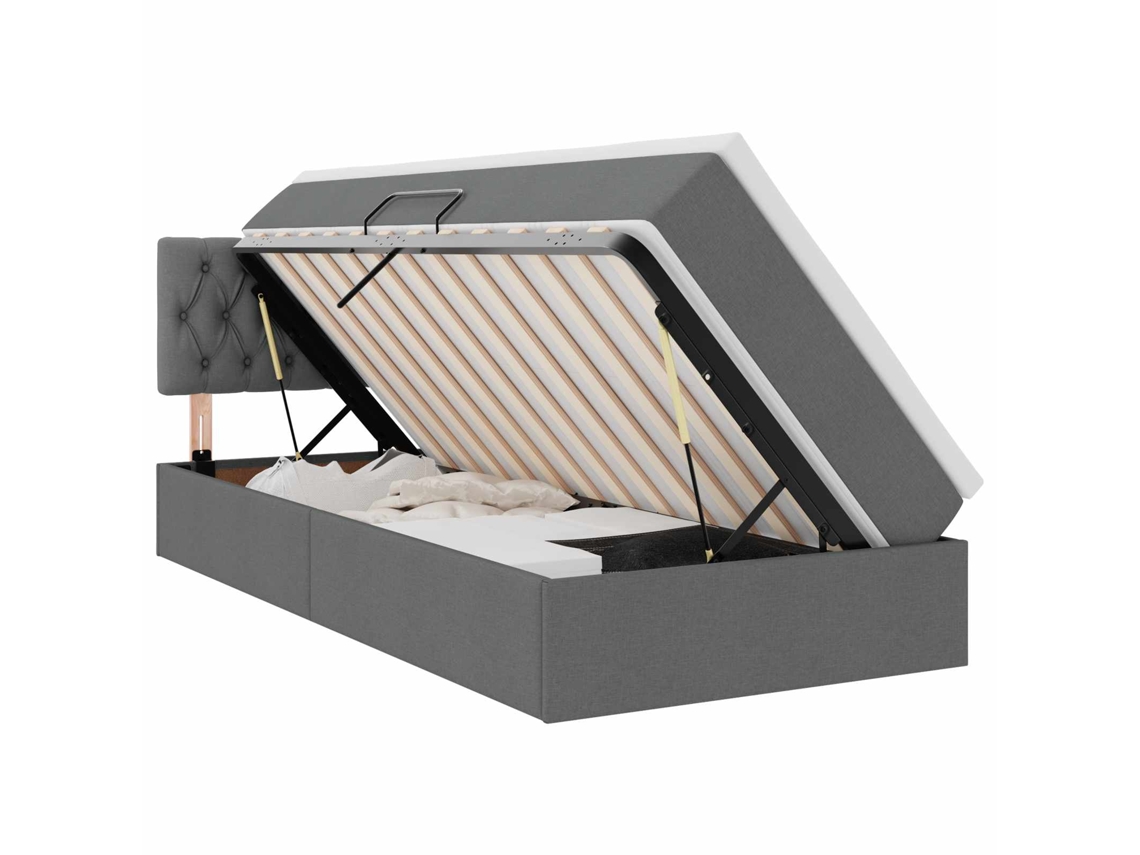 Vidaxl Cama De Almacenamiento Led Con Colchón Gris Oscuro 90 X 200 Cm