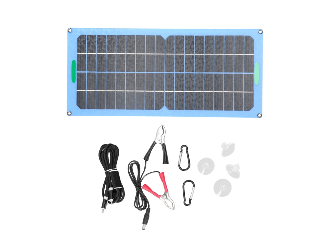 Panel solar portátil de silicio monocristalino de 15 W y 18 V con cargador USB para baterías.