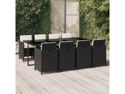 Juego de comedor de jardín de 9 piezas con cojines, mimbre sintético negro, DKD Home Decor