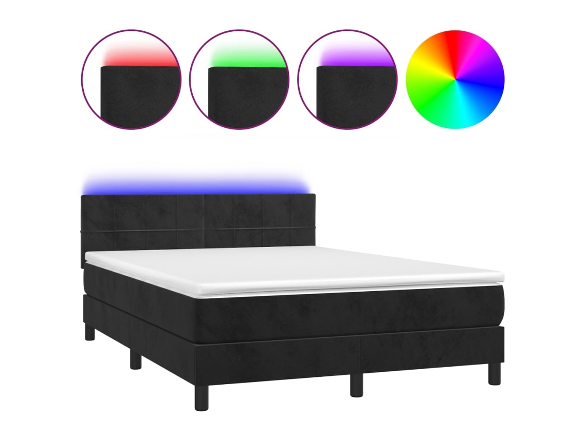 Maison Exclusive - Cama Box Spring Colchón Y Led Terciopelo Negro 140x190 Cm