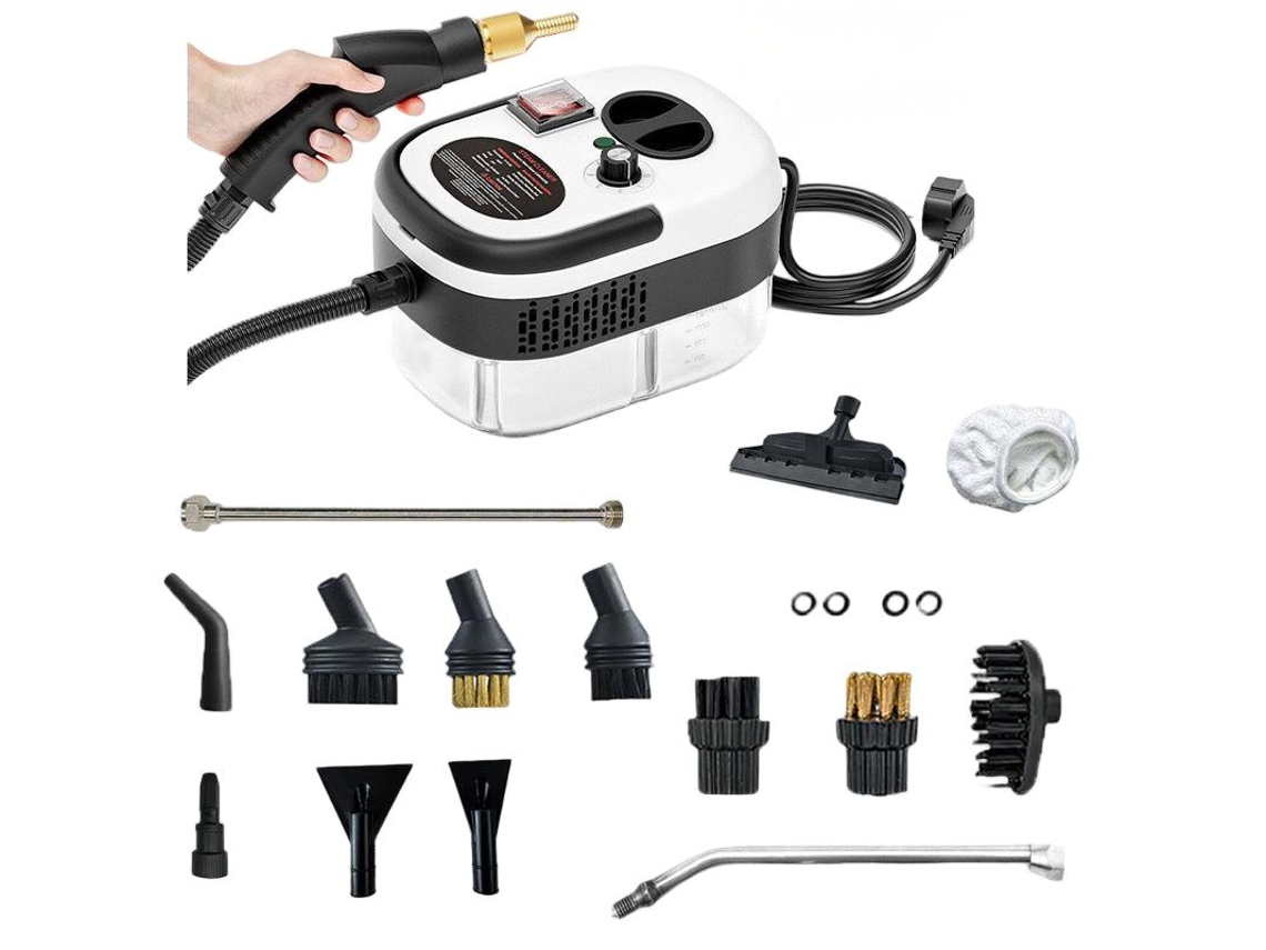 Limpiador a vapor de 2500 W con alta temperatura y presión, 14 accesorios, 6 modos ajustables, blanco y gris Gertiz