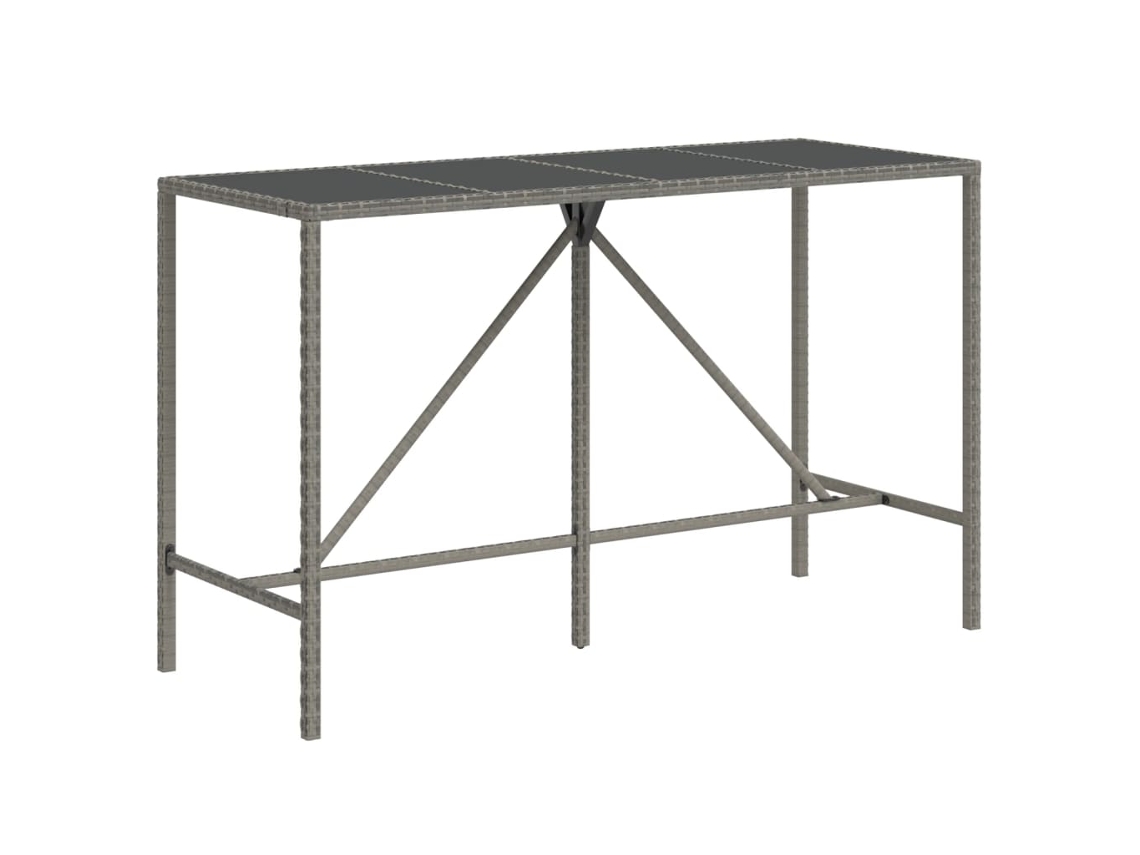 Mesa de bar con tablero de cristal y base de mimbre, patas grises, MAISON EXCLUSIVE (180x70x110 cm)