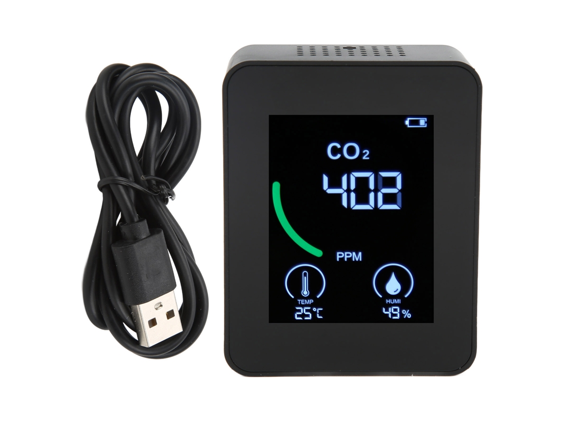 Detector De Co2 Portátil Zn-2co1tb Con Monitor De Calidad Del Aire Y Almacenamiento De Datos Bluetooth - Negro