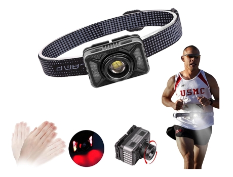 Linterna frontal recargable con sensor de movimiento, linterna frontal con zoom súper brillante 4 modos para correr/acampar/pescar, luz frontal imp...
