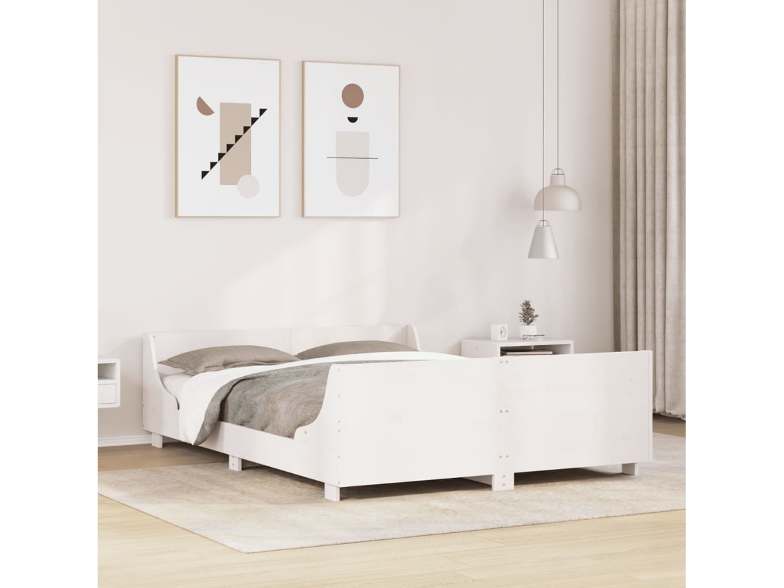Estructura De Cama Sin Colchón Madera De Pino Blanca 150x200 Cm