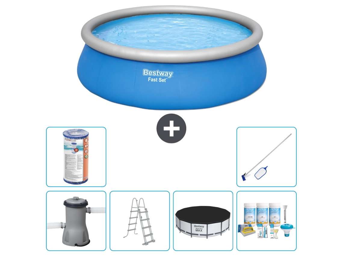 Piscina Hinchable Redonda Fast Set BESTWAY - 457 x 122 cm - Azul - Incluida Bomba - Escalera Accesorios CB24