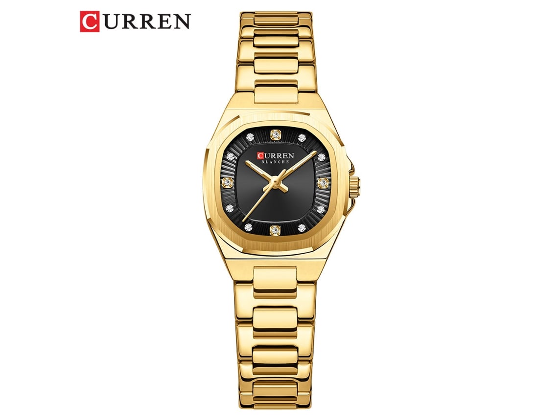 Relógio Feminino Quadrado À Prova D'água Com Movimento De Quartzo (preto E Dourado), Estilo Casual Elegante, Com Strass.