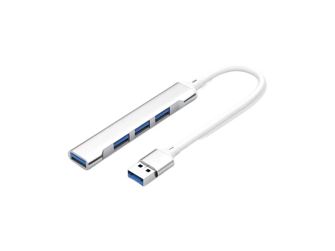 Concentrador Usb De 4 Puertos Plateado, Expansor Multi-usb 3.0, Duradero, De Baja Latencia Y Compatibilidad Universal.