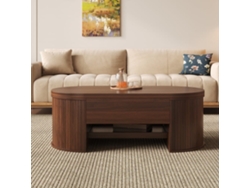 Mesa De Centro Elevable 110 Cm - Con Estante Extensible, Madera Curvada, Multifuncional - Natural