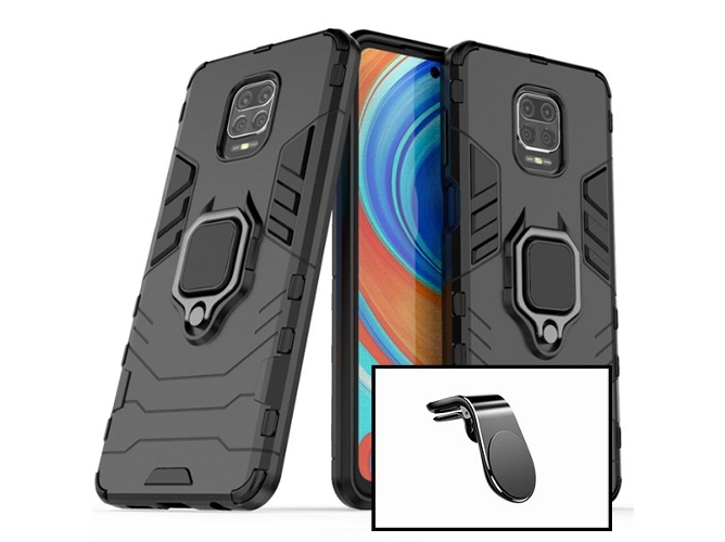 Kit Funda y Soporte Magnético Coche Xiaomi Redmi Note 9 Pro 3x1 Military Defender