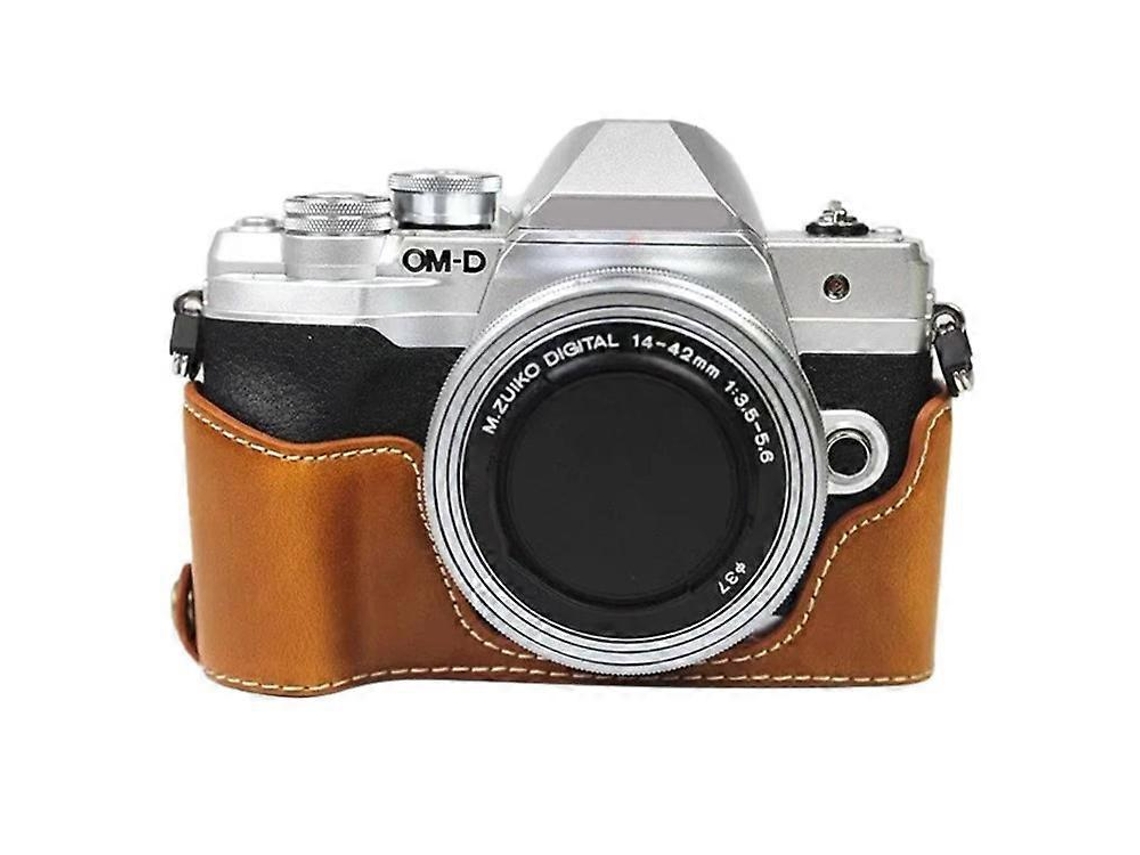 Estuche de cuero compatible con cámara Olympus OM DE M10 Mark IV, estuche inferior de cuero, batería fácil de reemplazar Facpoet