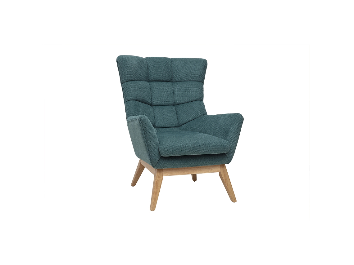 Sillón escandinavo en tela chenilla celadón y madera Clara Brody Miliboo