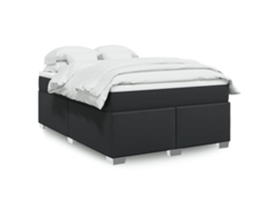Cama Box Spring Con Colchón Cuero Sintético Negro 140x200cm