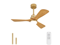 Ventilador De Techo Madera 45'' Con Luz Led Y Mando, Acabado Dorado