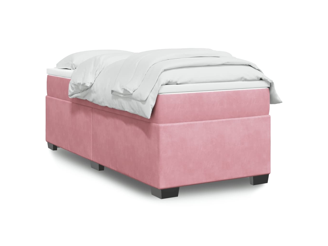 Cama Box Spring Con Colchón Terciopelo Rosa 100x200 Cm
