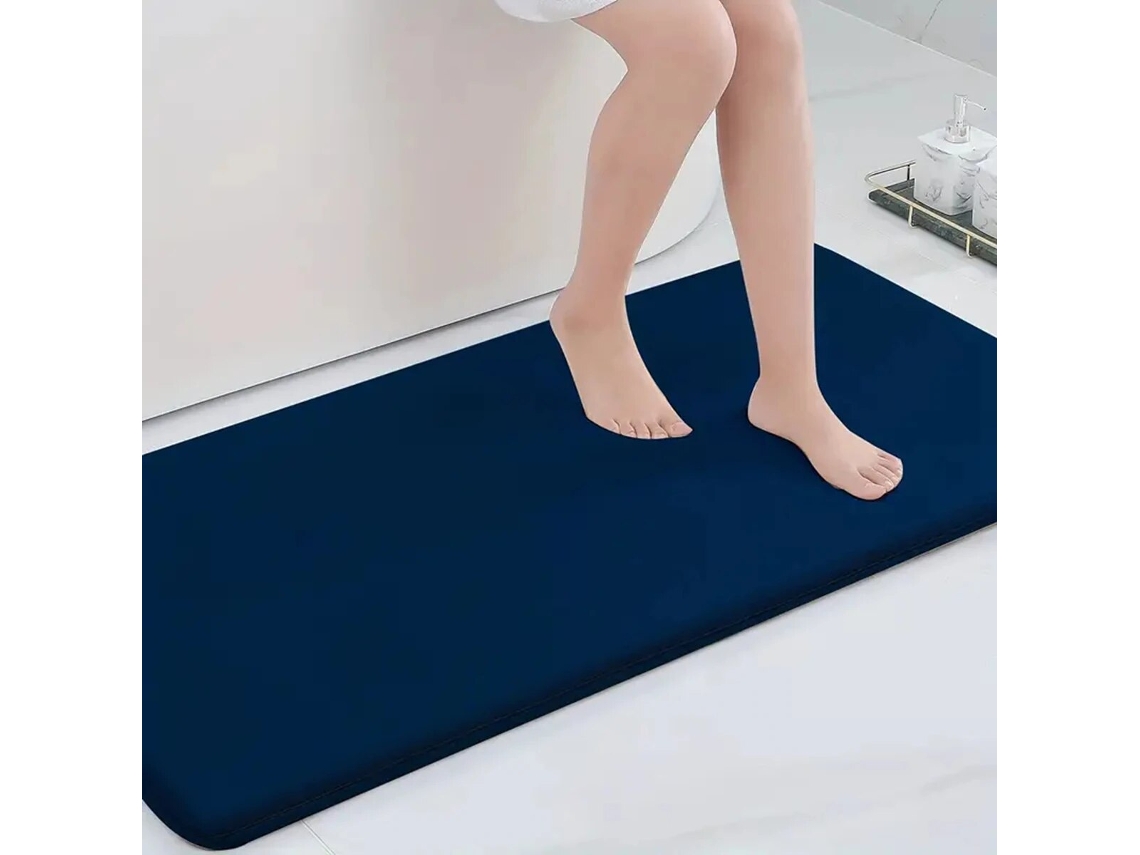 (azul) Alfombra De Baño Grande, 19,7 X 47,2 Pulgadas, Antideslizante Y Absorbente, Fabricada En Fibra De Poliéster.