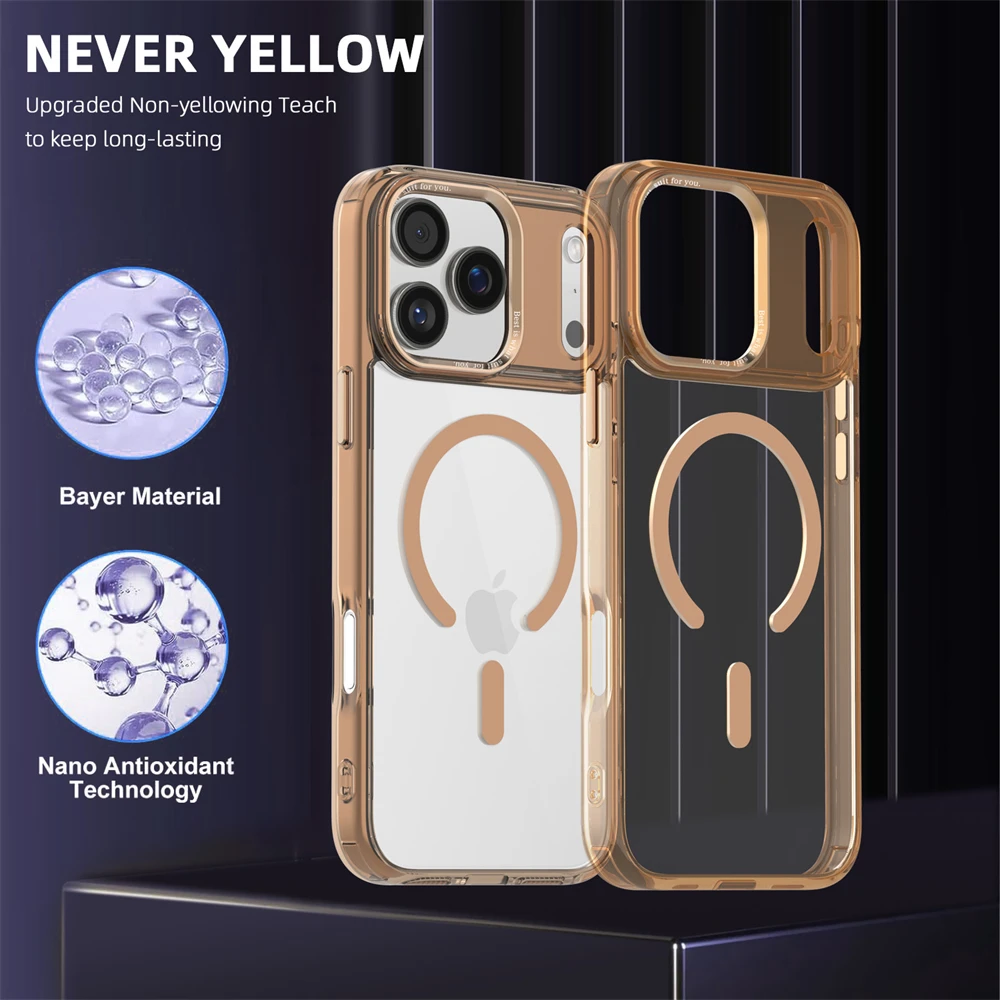 (iphone 16e, Dorado) Funda Magnética Para Iphone, Compatible Con Carga Inalámbrica Magsafe.