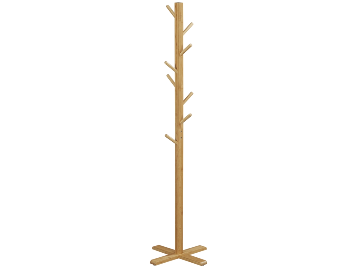Perchero de bambú con 8 ganchos, ideal para entrada y dormitorio, 49,5 x 49,5 x 178 cm, elegante y funcional. Mc Star